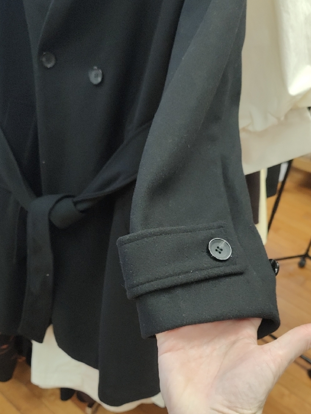 Zara Black Hooded Double-Breasted Belted Coat - Picture 5 of 8